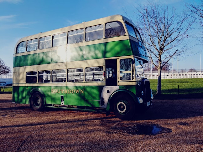 Vintage double-decker bus at Goodwood Estate