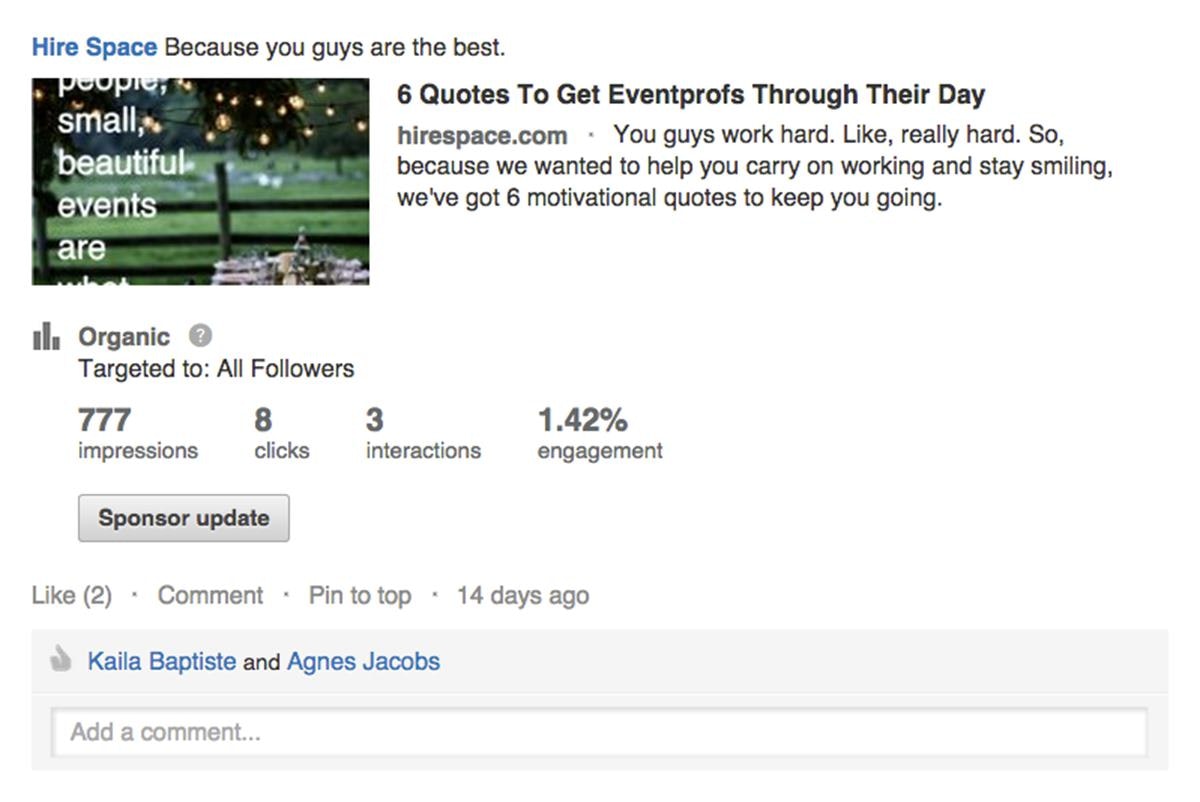 LinkedIn post stats example