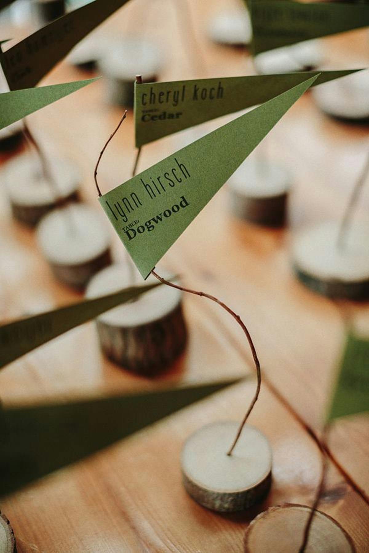 Wood-stump branches with name tags